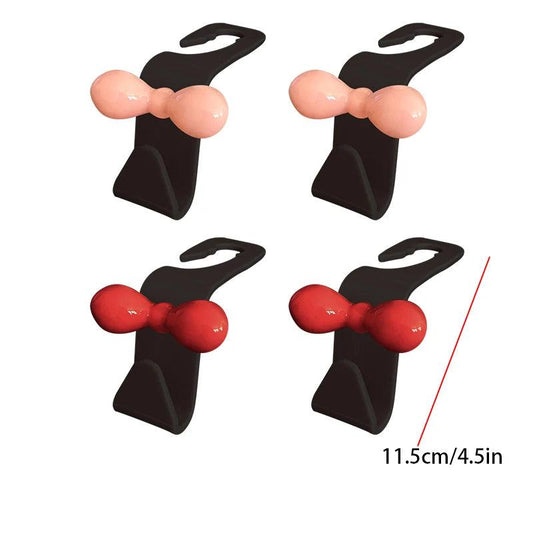 2Pcs Pink Bow Car Headrest Hooks - Seat Back Handbag Organizer