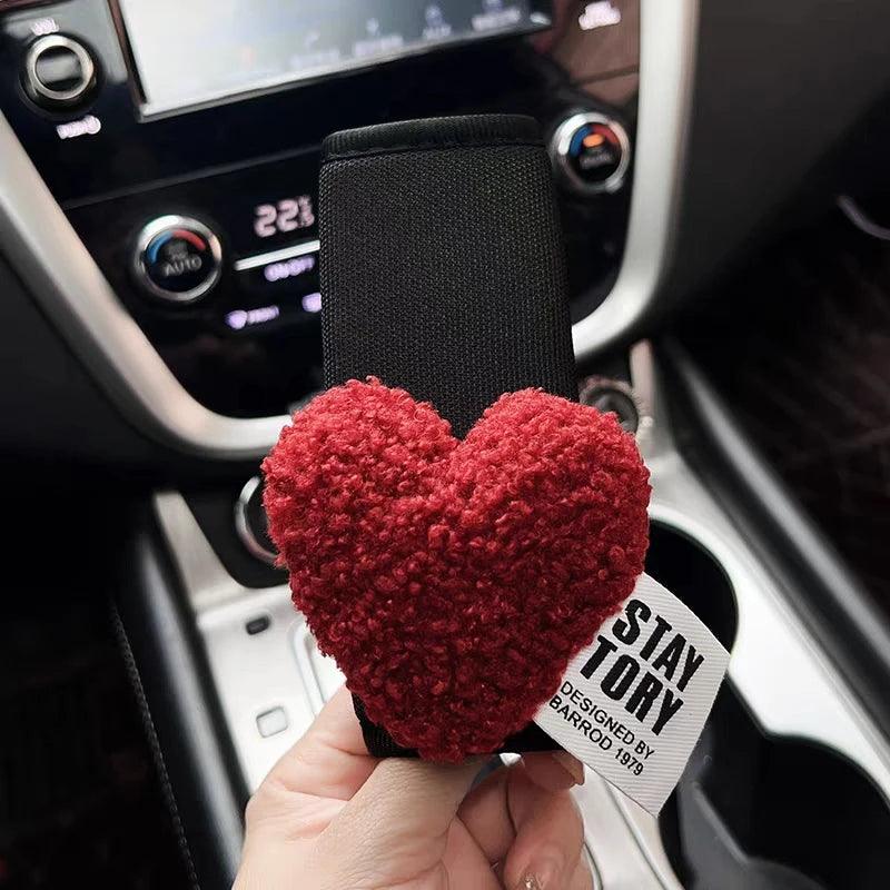 Red Hearts Ice Silk Car Gear Shift Cover & Hand Brake Case Set