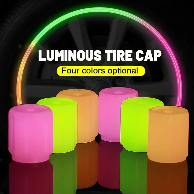 4/16pcs Luminous Valve Caps Car Fluorescent Tire Valves Cap Glow in The Dark Car Motorcycle Bike Wheel Plug Tyre Hub Cover Decor - Carmoods