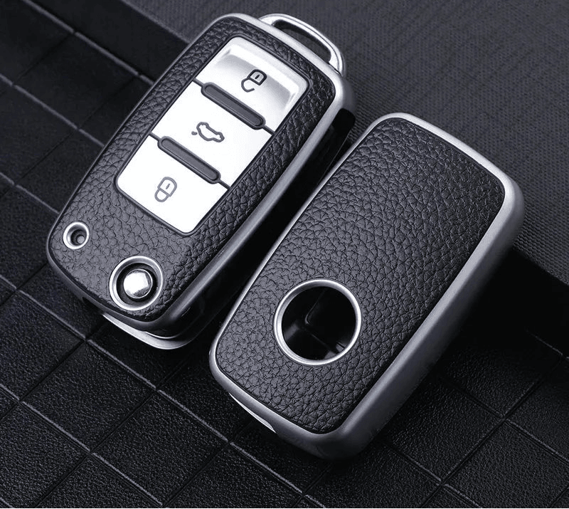 Volkswagen Leather Car Key Case – Full Cover - Gold White