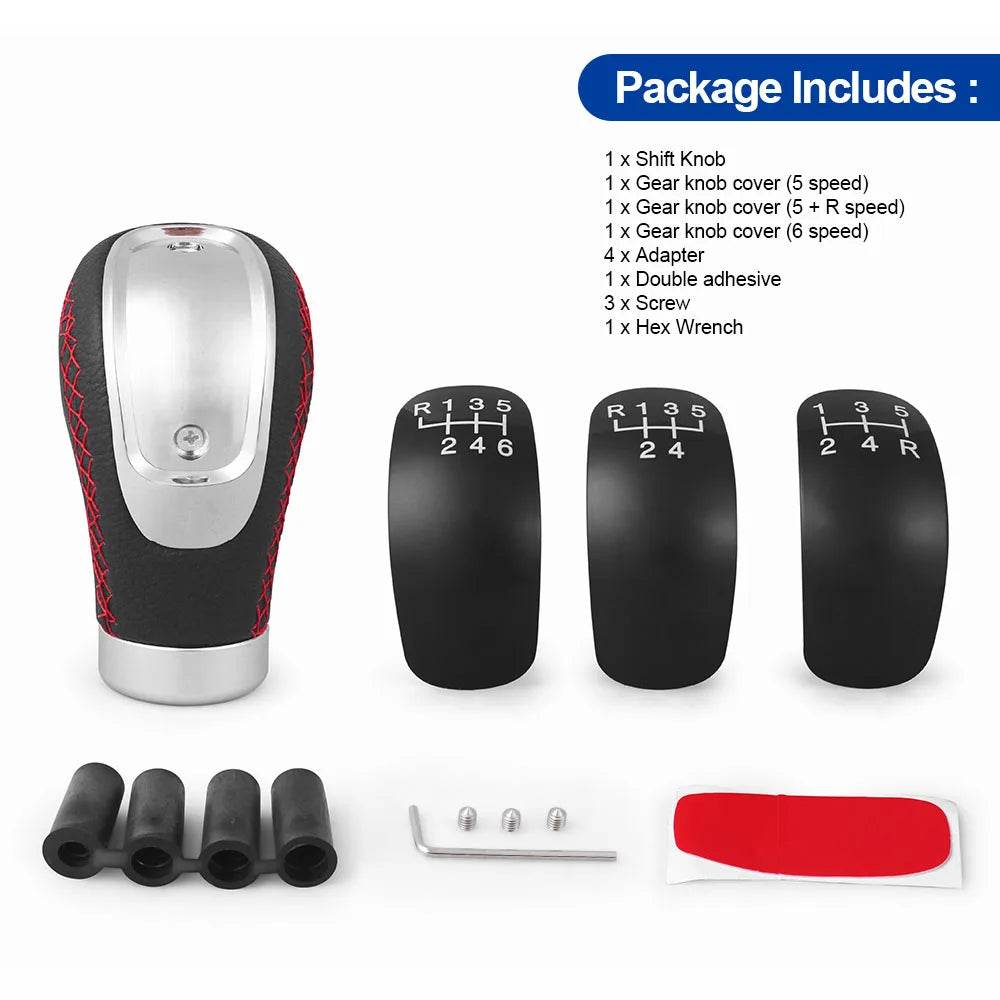Universal 5/6-Speed PU Leather Gear Shift Knob | Manual Car Stick Head Replacement -