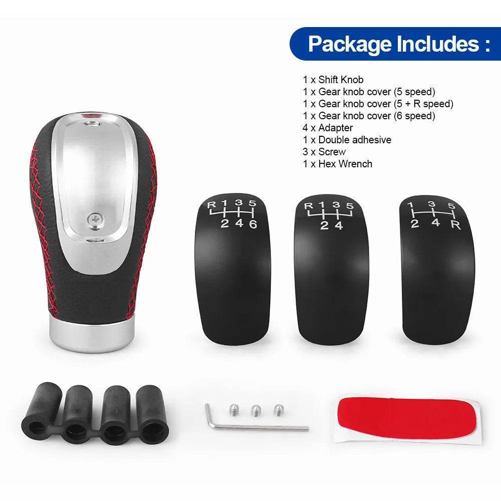 Universal 5/6-Speed PU Leather Gear Shift Knob | Manual Car Stick Head Replacement - Red