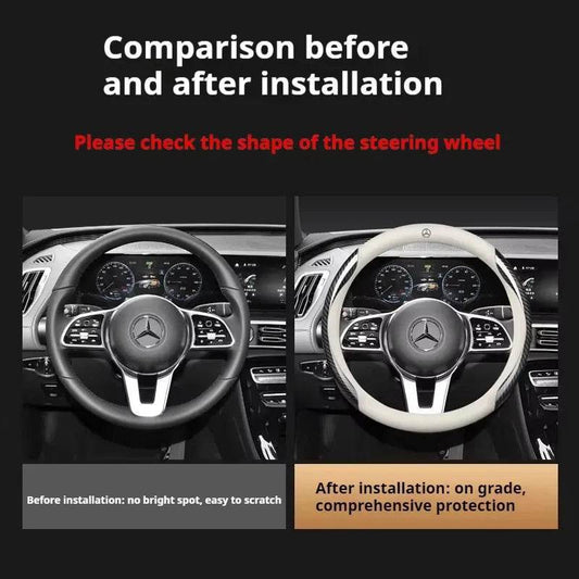 Mercedes Carbon Fiber Leather Steering Wheel Cover - O White Carbon