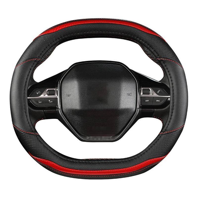 Peugeot Carbon Fiber + PU Leather Steering Wheel Cover - Red