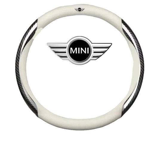 Mini Cooper Carbon Fiber Steering Wheel Cover - Carbon Fiber White