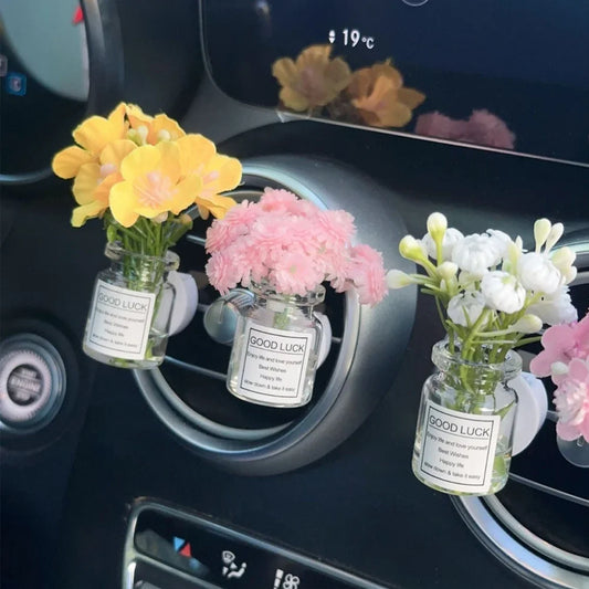 Car Air Vent Flower Clip Ornament – Glass Vase with Babysbreath & Jasmine