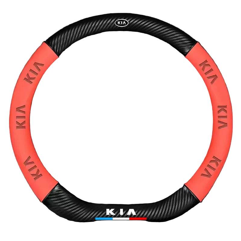 Kia Leather Steering Wheel Cover - red D-shape