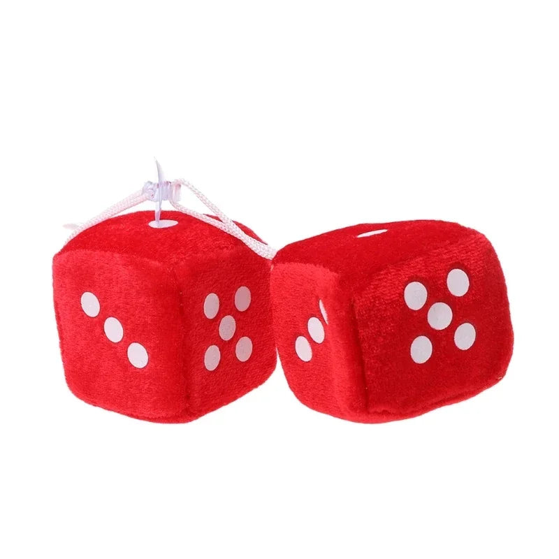 Fuzzy Dice Car Mirror Hanging Decoration – Soft Plush Rear View Ornament - White