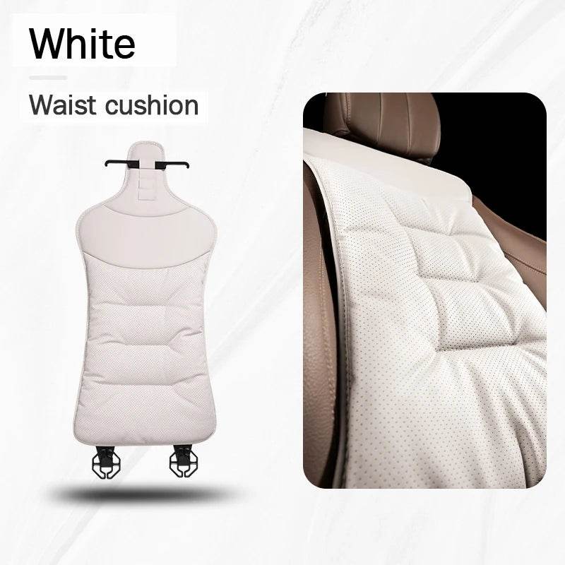 Car Seat Cushion – Leather, Waist Support, Four Seasons Protector - 1PC White Waist