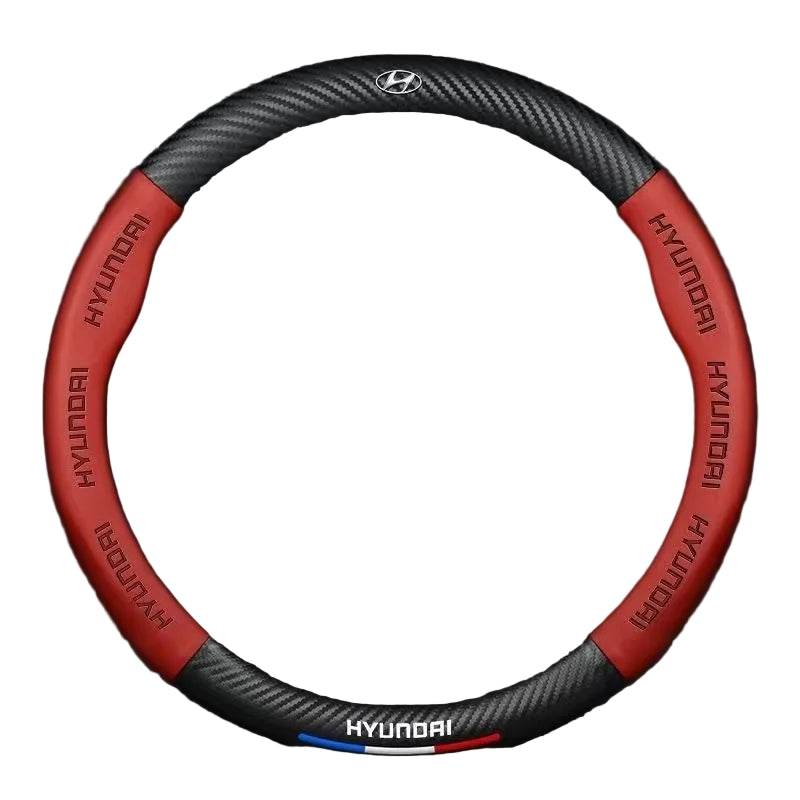 Hyundai Leather Steering Wheel Cover - Red Round