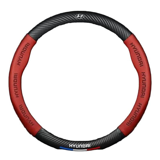 Hyundai Leather Steering Wheel Cover - Red Round