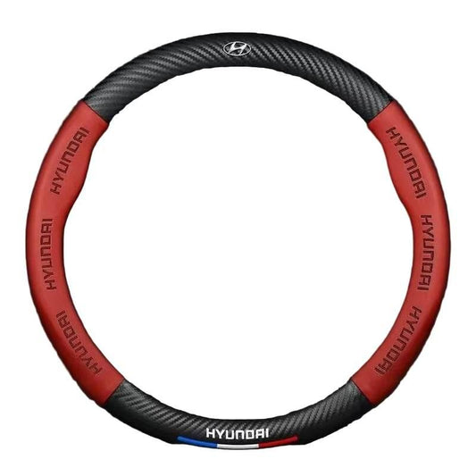 Hyundai Leather Steering Wheel Cover - Red Round