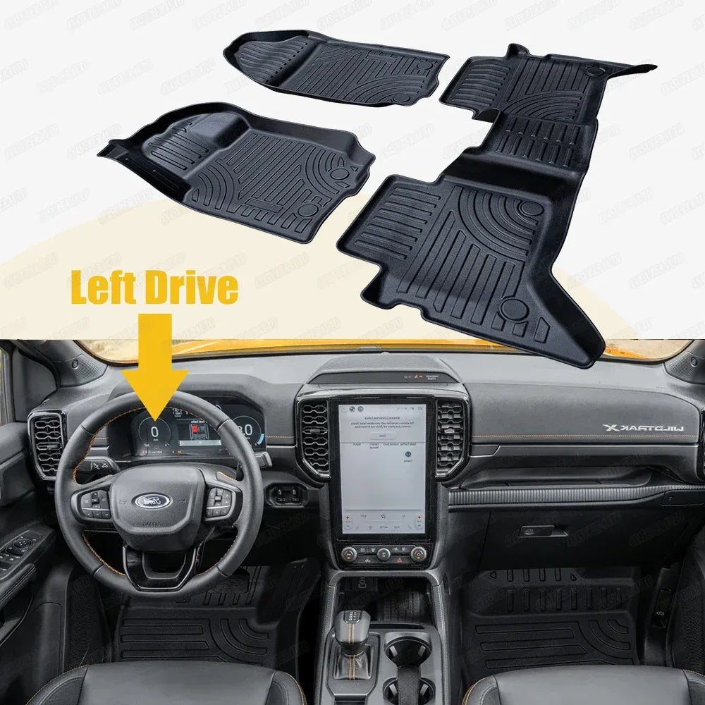 Ford Ranger 3D TPE Floor Mats 2012-2021 T6 T7 T8 PX Wildtrak XLT - Left Hand Drive