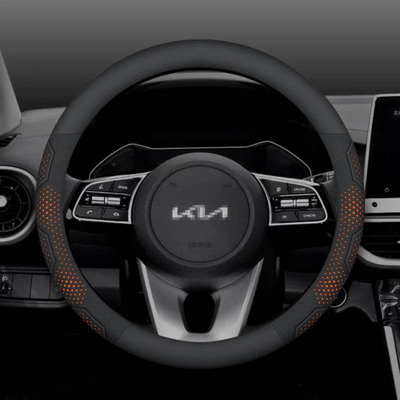Kia Carbon Fiber Suede Steering Wheel Cover - O Leather Orange
