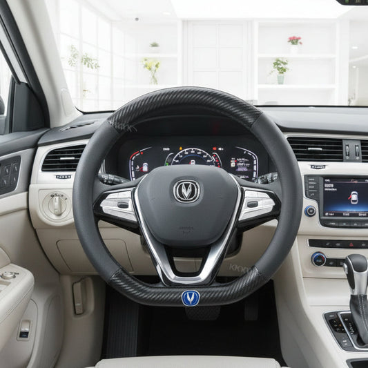 Changan Carbon Fiber Leather Steering Wheel Cover with 3D Logo - Type D