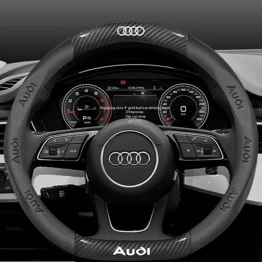 Audi Carbon Fiber Leather Steering Wheel Cover - D Carbon Black