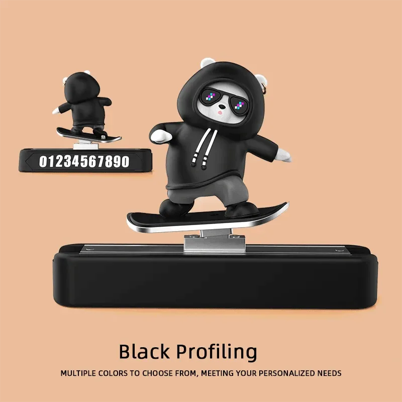 Skateboard Bear Dashboard Decoration - Black With Number Plate