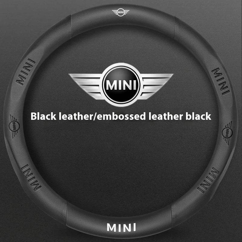 MINI Cooper Carbon Fiber Leather Steering Wheel Cover - Leather Black