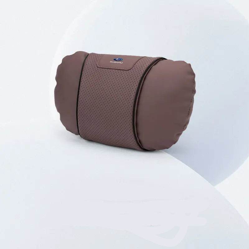 Subaru Leather Car Neck Pillow & Lumbar Support - headrest brown