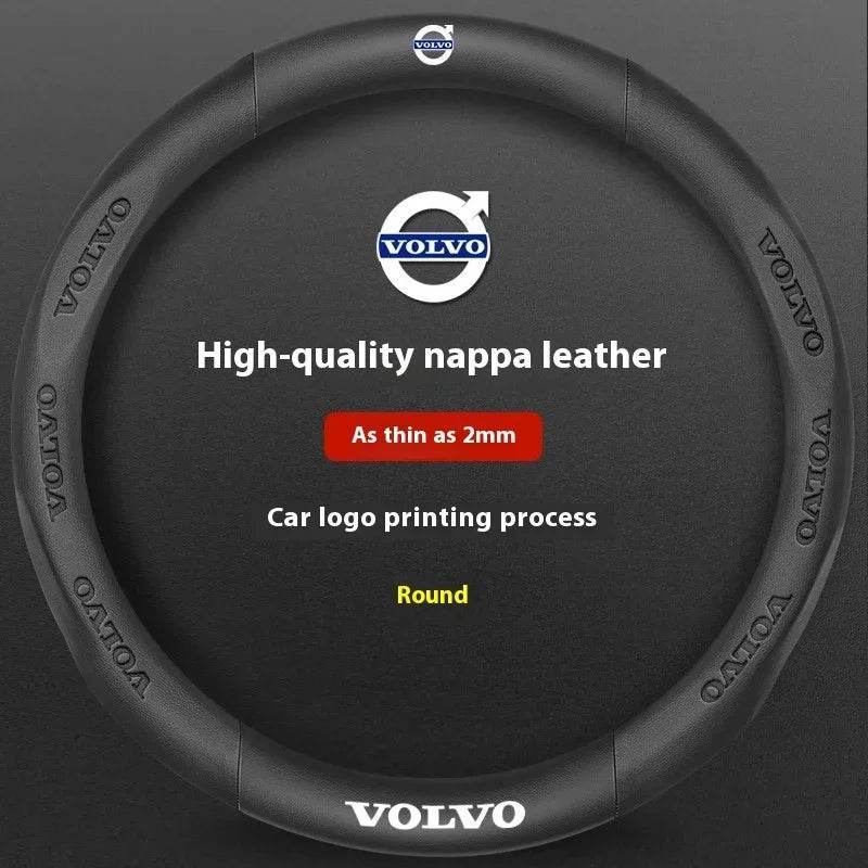 Volvo Carbon Fiber Leather Steering Wheel Cover - Leather Black