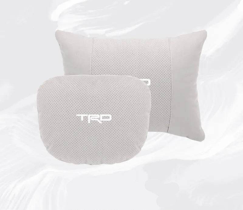 TRD Suede Car Neck Pillow for Toyota Corolla, Yaris, Camry, Prius & More - set white