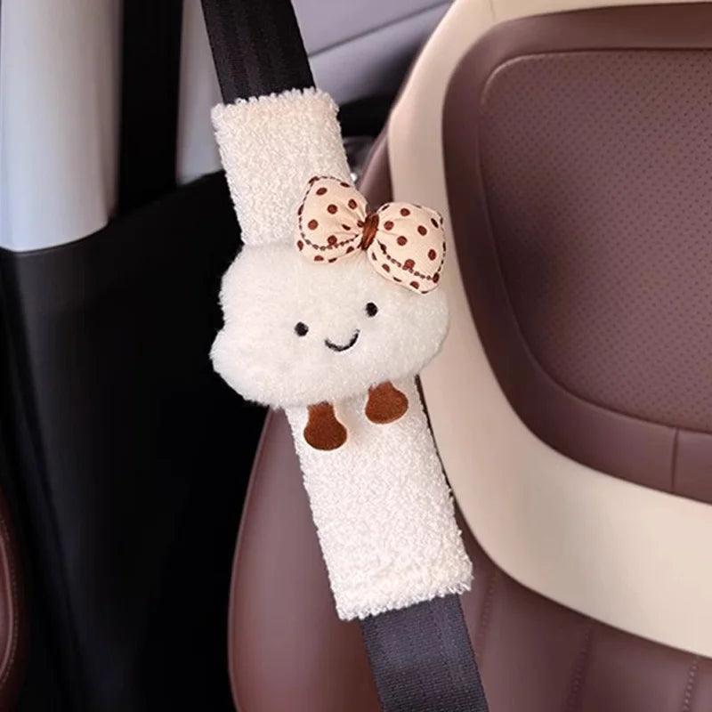 Plush Bow Cloud Seatbelt Pad - Wool Car Shoulder Cushion Protector