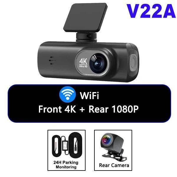 4K WIFI V22 Mini Dashcam Night Vision with Rear Camera - V22A / None