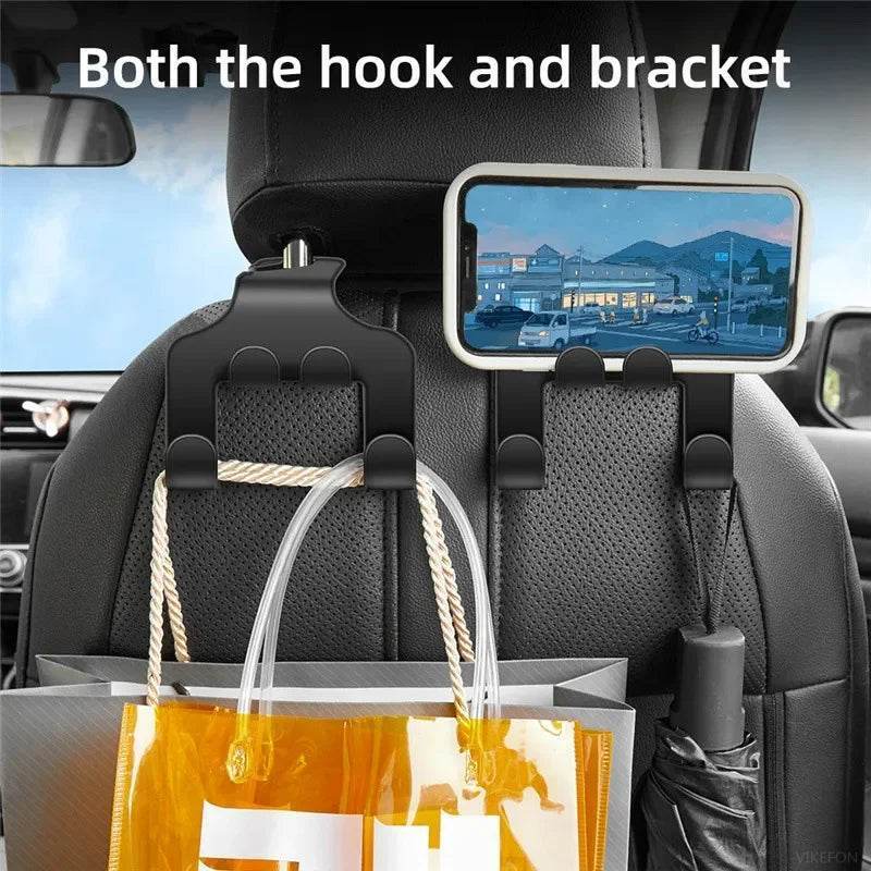 Car Seat Hook & Phone Holder | Rear Headrest Bracket for All Phones -