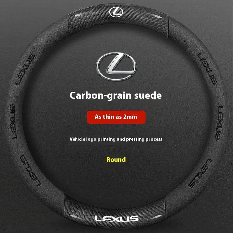Lexus F SPORT Carbon Fiber Leather Steering Wheel Cover – Fits ES200, ES300, RX300, NX300, IS300, UX300, LX570, GX & More - Leather Black