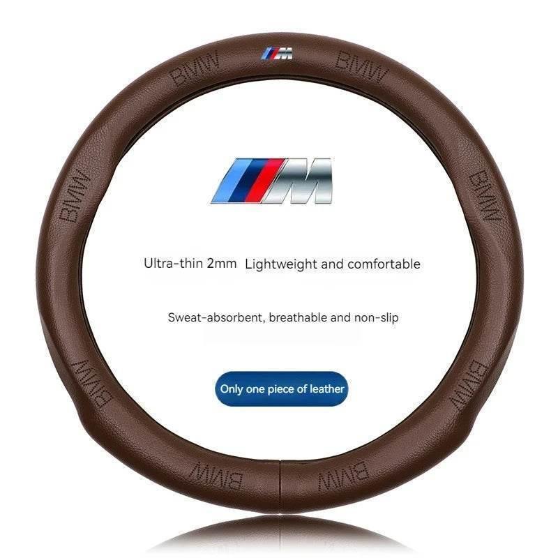 BMW Leather Steering Wheel Cover - M Brown