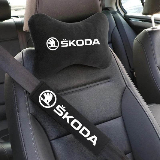 Skoda Neck Pillow and Seat Belt Pad - Seat Belt Cover-2pc