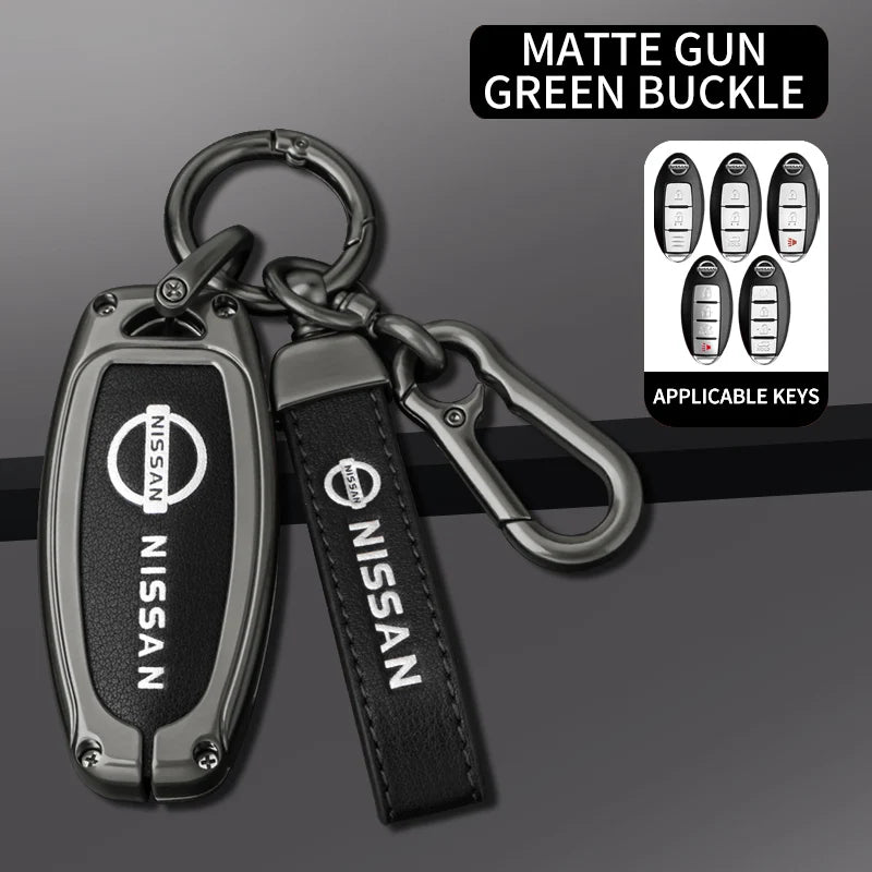 Zinc Alloy Folding Car Key Shell Nissan Maxima Altima Versa Sentra - A-gun black ring