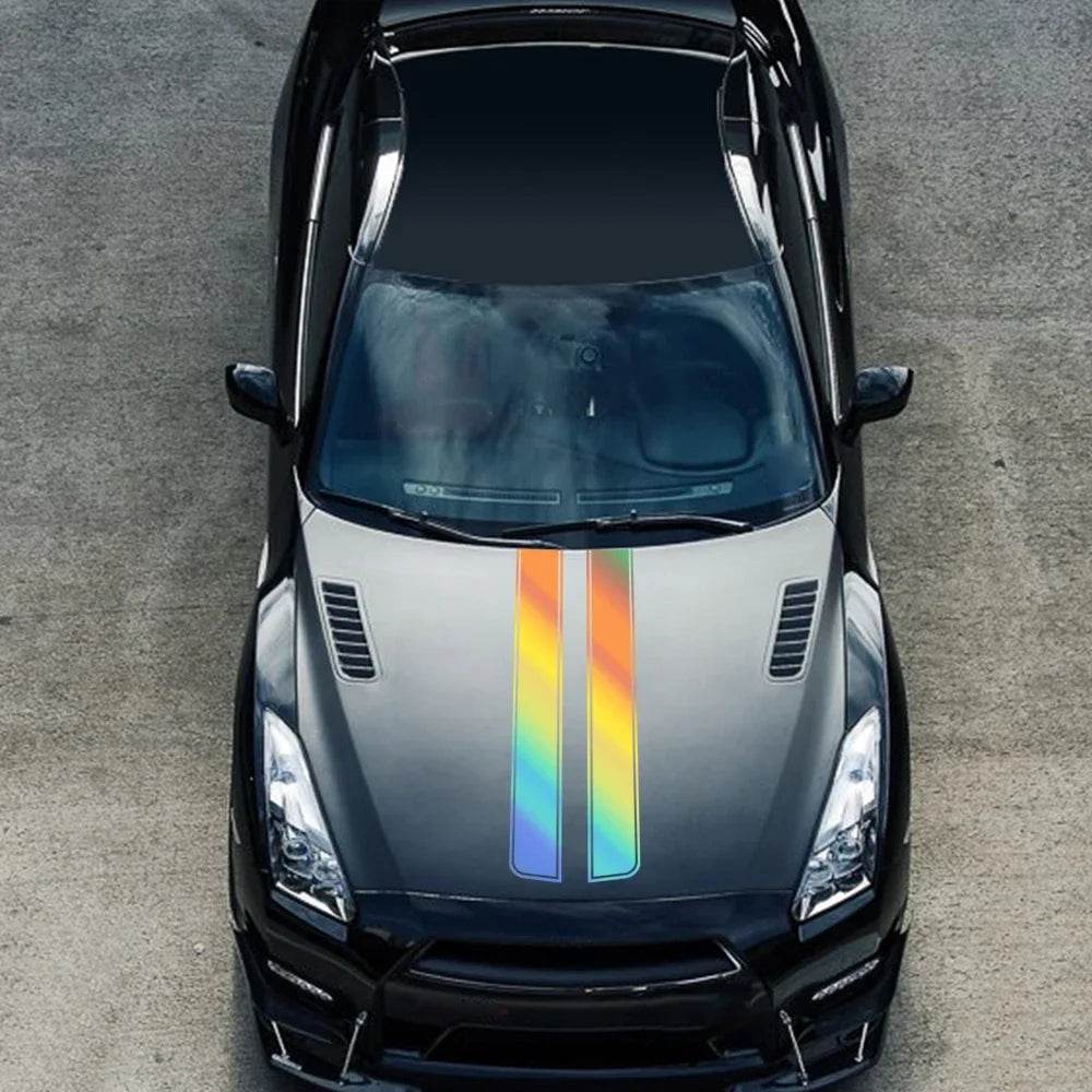 Sports Racing Hood Stripe Sticker - Colorful Laser