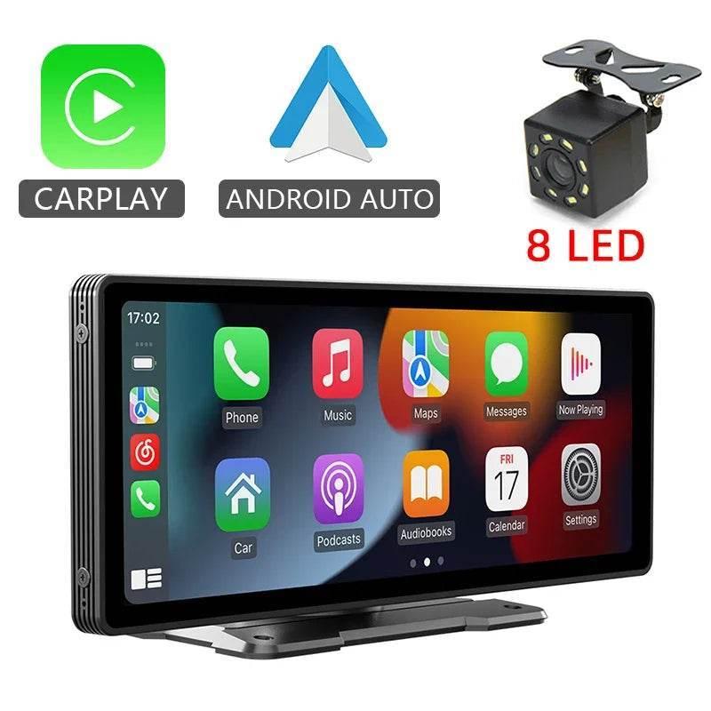 10.26" Universal Car Mirror Multimedia Player – Wireless CarPlay & Android Auto with Bluetooth, AUX, USB - With 8 LED
