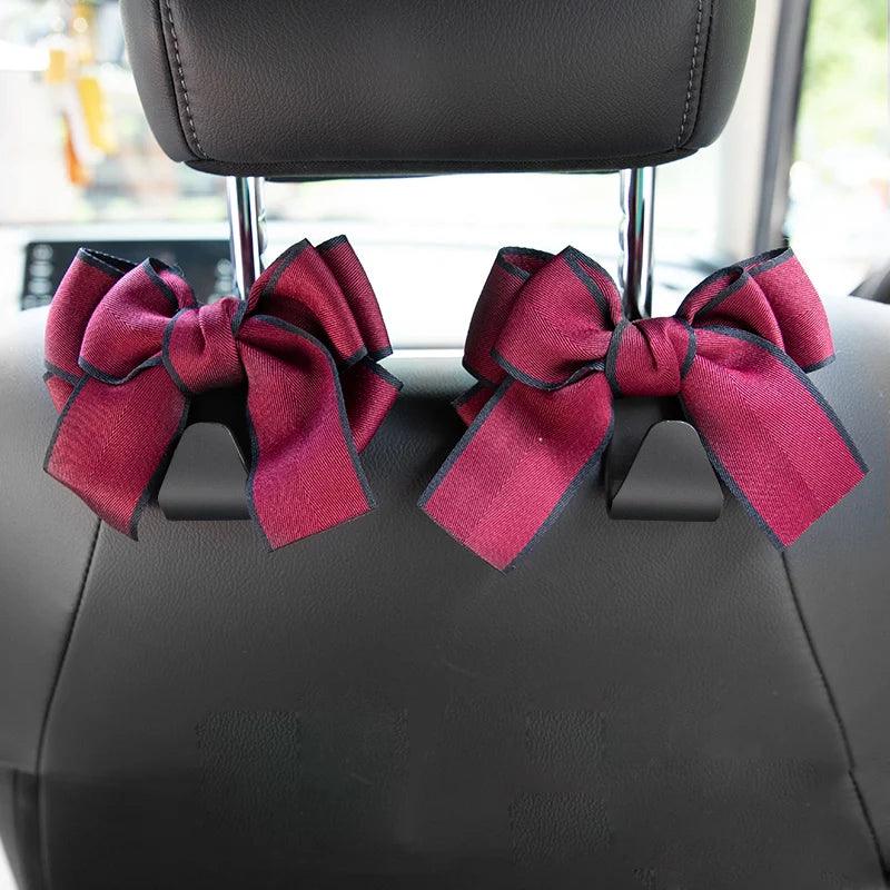 2 Pack Car Seat Back Organizers Bowknot Headrest Storage Hooks