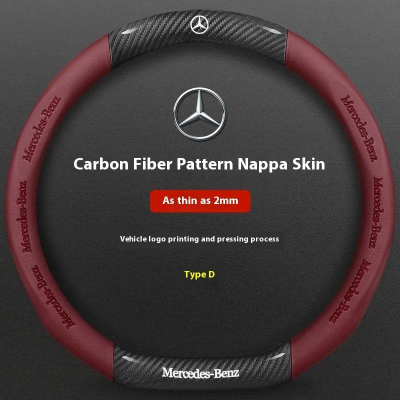 Mercedes-Benz Carbon Fiber Leather Steering Wheel Cover - D Red