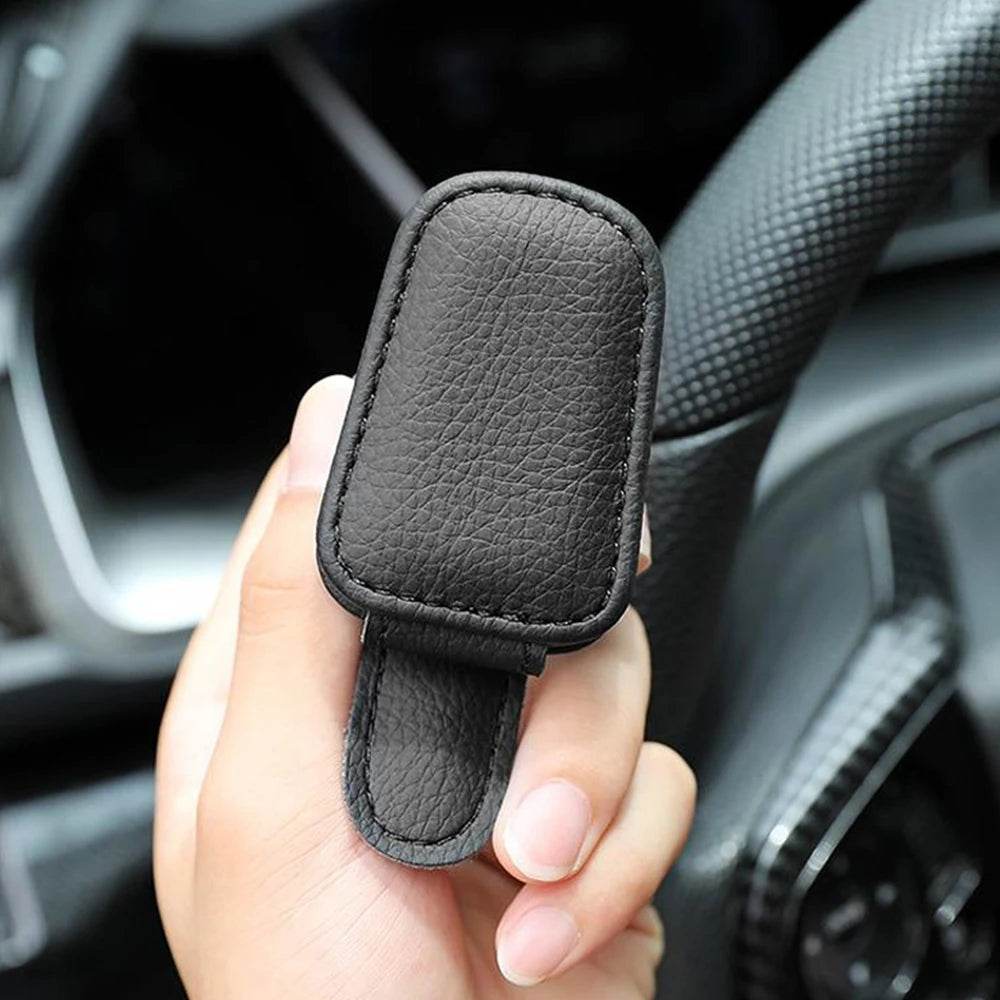 Universal Car Sunglasses Holder & Card Clip – Sun Visor Mount with Pen Case & Ticket Organizer - Beige