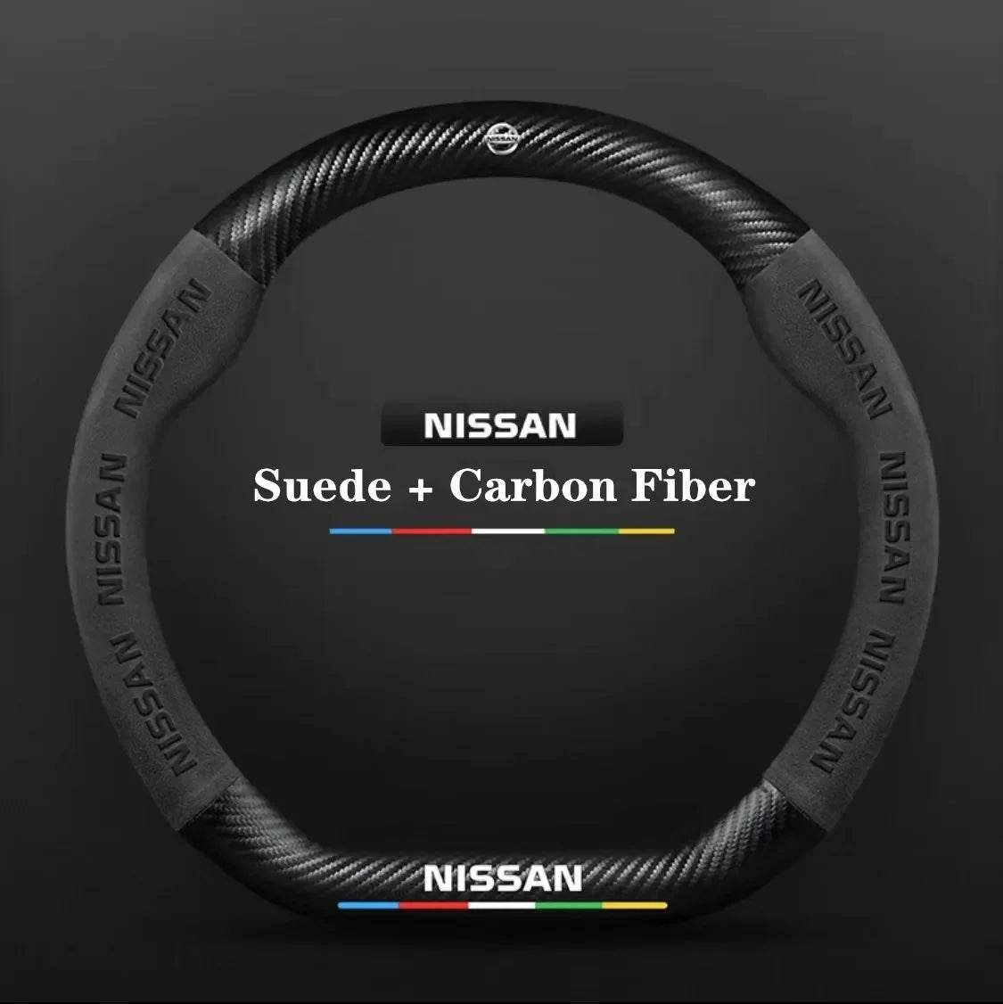 Nissan Carbon Fiber Suede Steering Wheel Cover - D Style Black