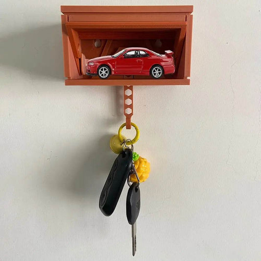 Car Garage Key Holder – Wall Mount Key Rack with Door - Brick Red