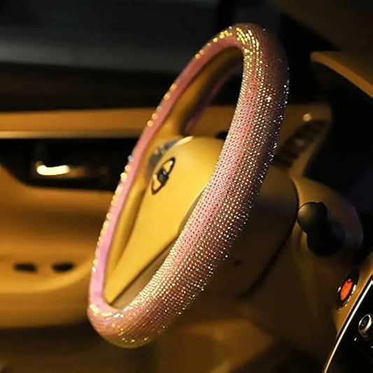 Pink Diamond Inlaid Car Steering Wheel Cover - Full Crystal Bling
