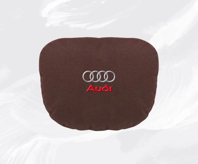 Suede Car Neck Pillow & Lumbar Support for Audi A3 A4 A5 A6 A7 A8 Q2 Q3 Q5 Q7 Q8 TT SQ5 Spine Protection - headrest 1pc brown