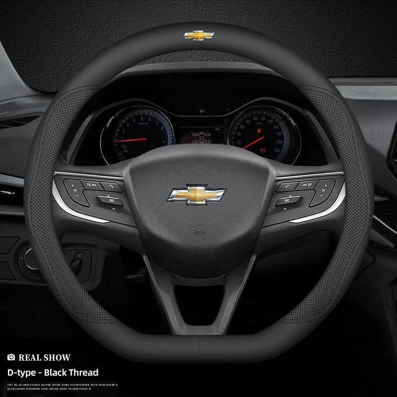 Chevrolet Leather Steering Wheel Cover - Black A Type-D