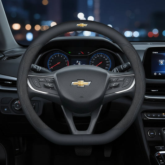 Chevrolet Leather Steering Wheel Cover - Black A Type-D