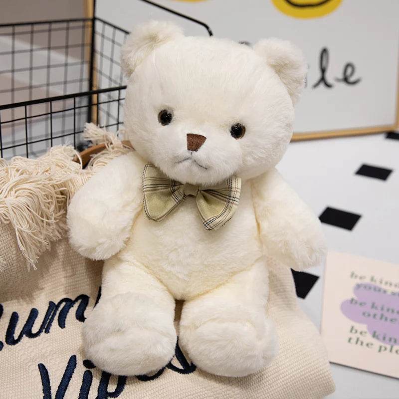 Teddy Bear Plush Toy – Kawaii Bow Tie Hug Doll - White