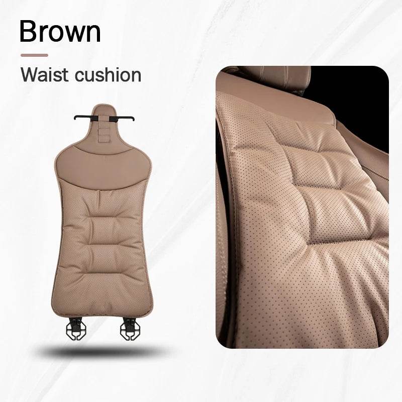 Car Seat Cushion – Leather, Waist Support, Four Seasons Protector - 1PC Brown Waist