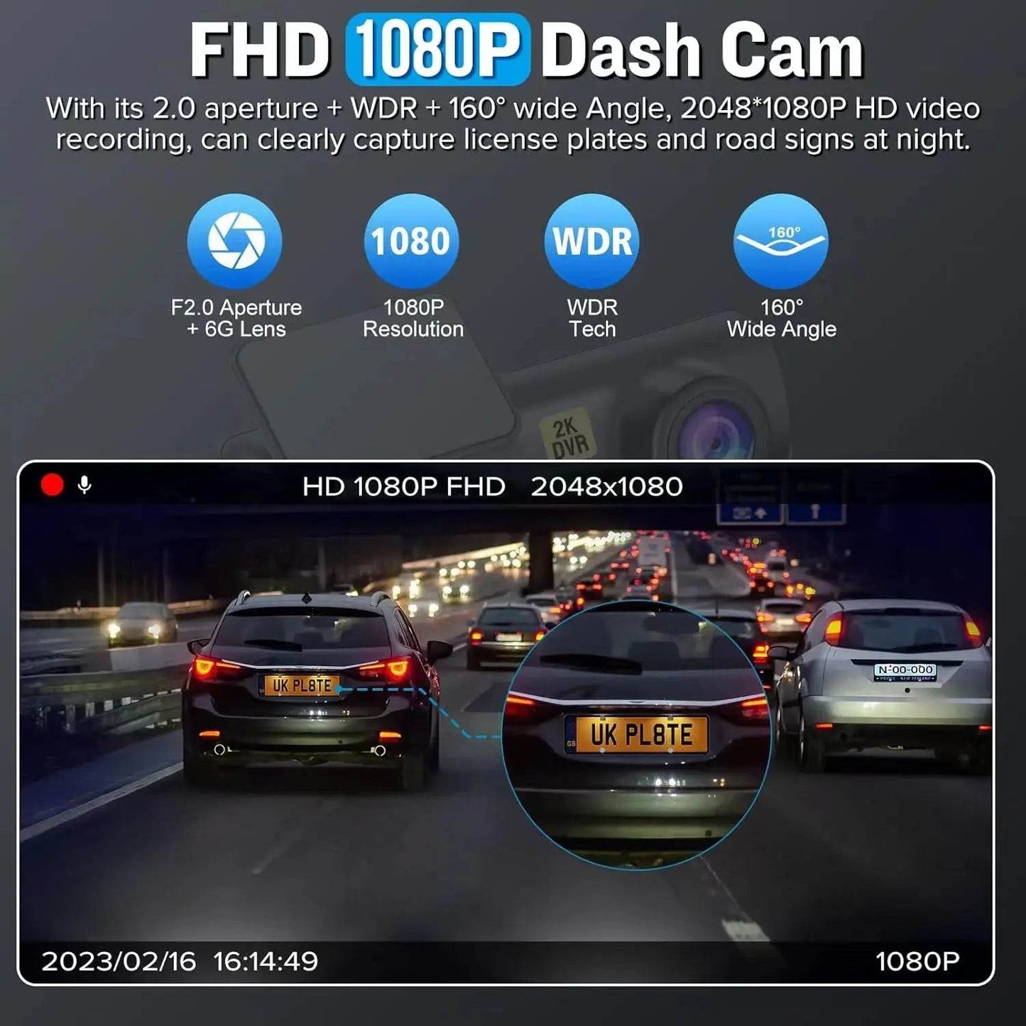 2K Mini Dash Cam with WiFi -