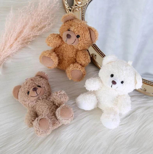 Mini Plush Teddy Bear Pendant – Curly Sitting Doll - White