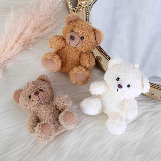 Mini Plush Teddy Bear Pendant – Curly Sitting Doll - White