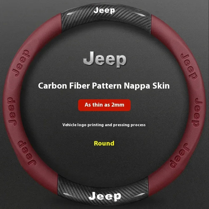 Jeep Wrangler Car Steering Wheel Cover - Carbon Fiber Red