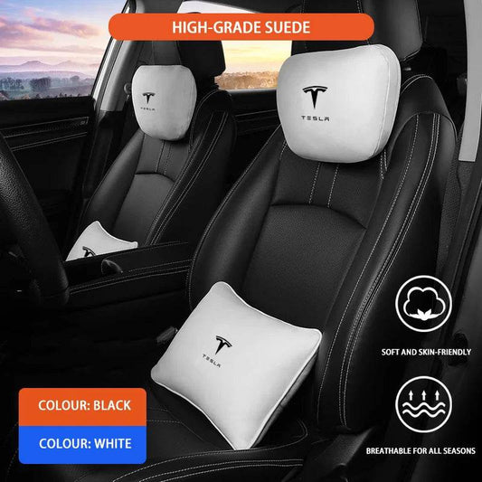 Tesla Car Headrest & Waist Pillow - Headrest White
